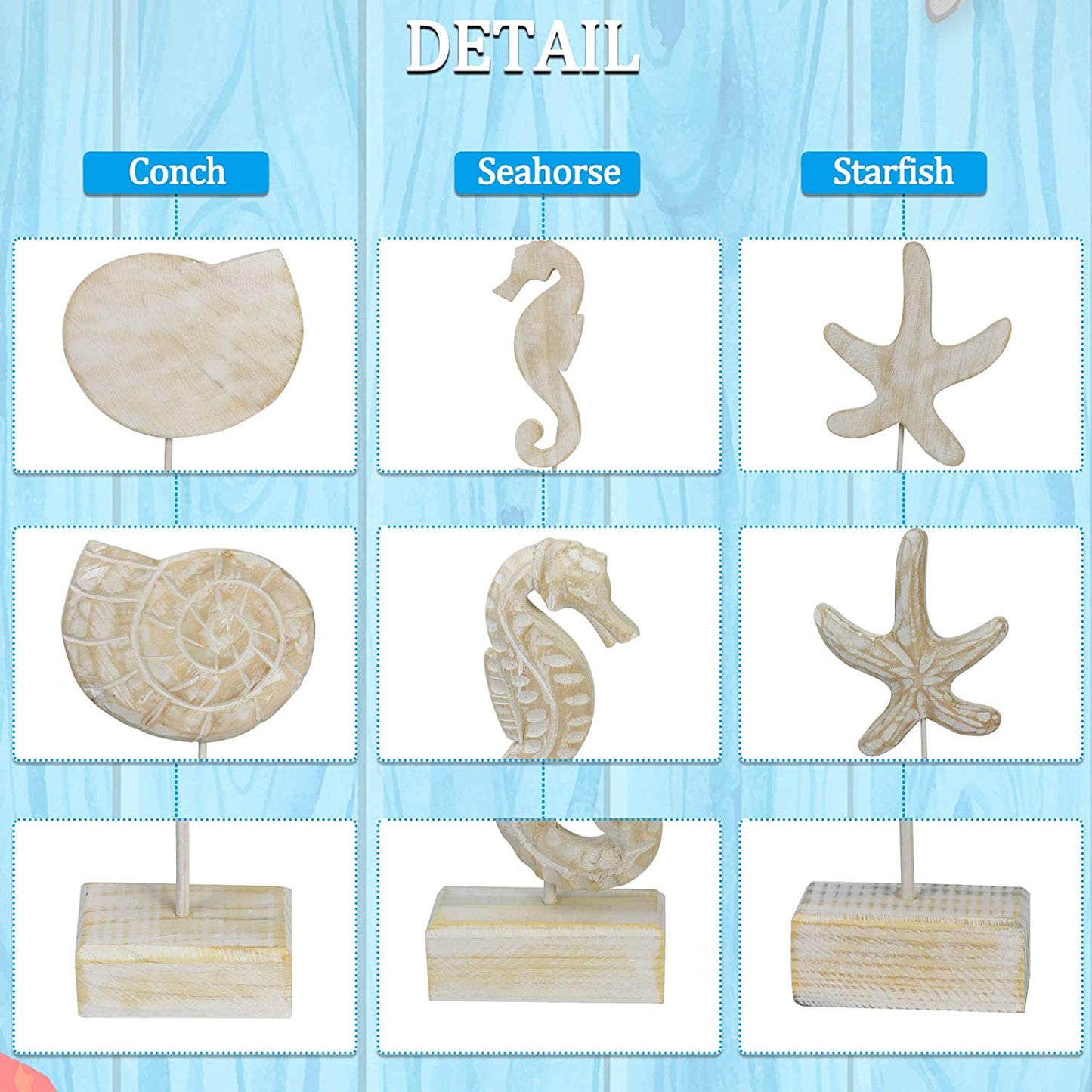 Room Decor: 3pcs Wood Handmade Beach Nautical Style